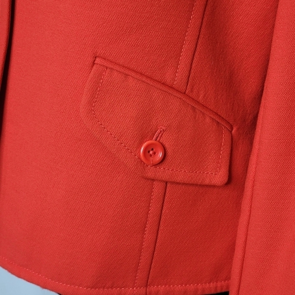 J Crew Red Poly / Wool Blend Button Front Cropped Blazer w/ Arm Stripe - Sz L/12 - Picture 5 of 16